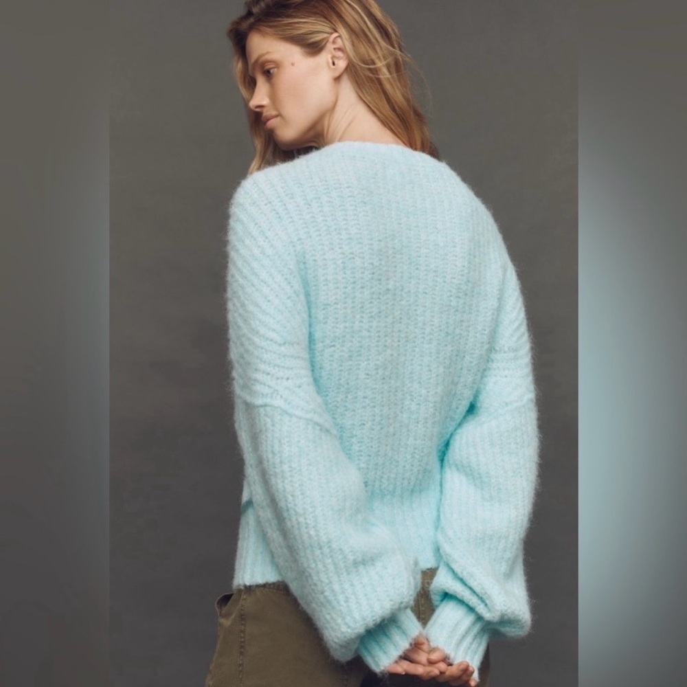 Anthropologie Pilcro The Blake Slouchy Sleeve Crewneck Sweater S Blue Dolman Rib - Picture 3 of 9